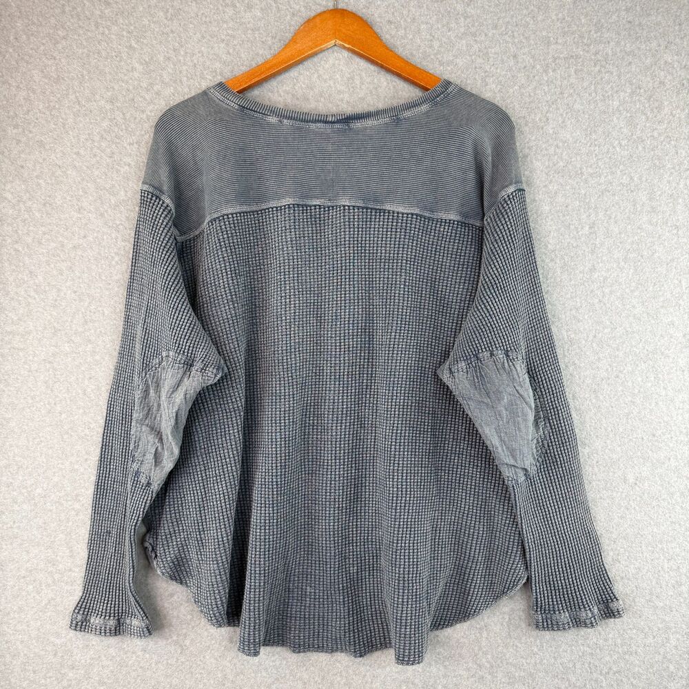 Free People One Gray Wash Thermal Waffle-Knit Long Sleeve Slouchy Lagenlook L - Picture 2 of 5
